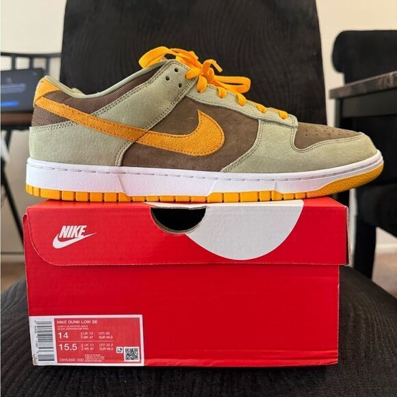 Nike Dunk Low Dusty Olive Size 14 Pre-Owned DH5360 300 Green Brown Yellow used​ main image 4